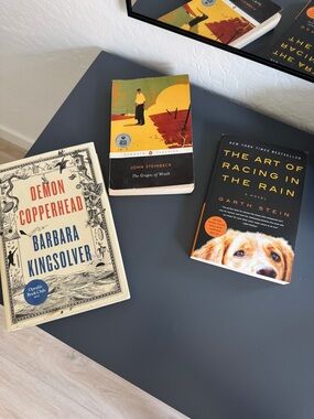 Three Books - Garth Stein, Barbara Kingsolver, John Steinbeck